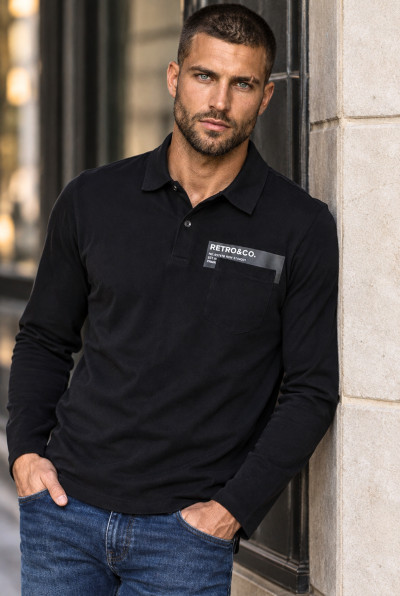 RetroJeans férfi felső (Acey Long Polo Black) 242094