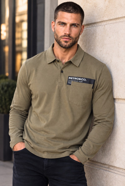 RetroJeans férfi felső (Acey Long Polo Khaki) 242095